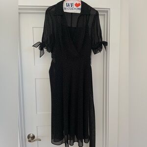 Adrianna Papell Black Sheer Polka Dot Dress